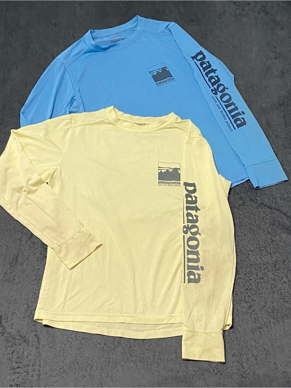 Patagonia Shirt Set Youth L 12 Blue Yellow Capilene Silkweight Long Sleeve 62385